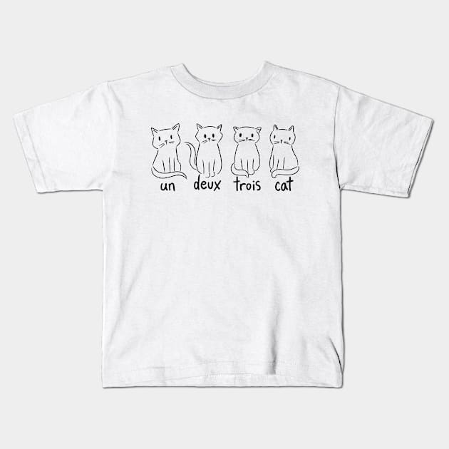 Un Deux Trois Cat Funny French Cat Kids T-Shirt by Visual Vibes